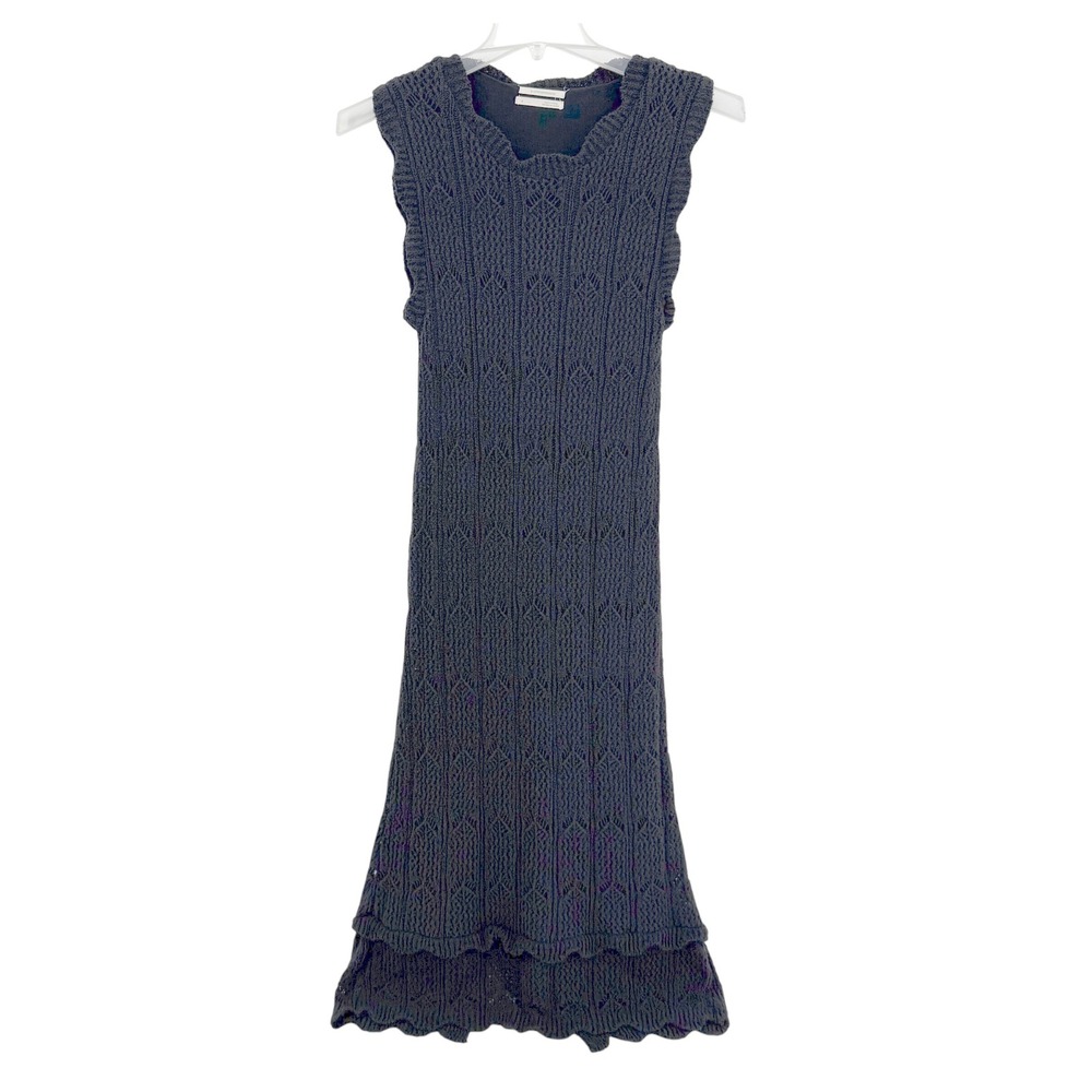 Anthropologie Black Crochet Knit Maxi Dress Sleeveless Midi Length Size Medium‎